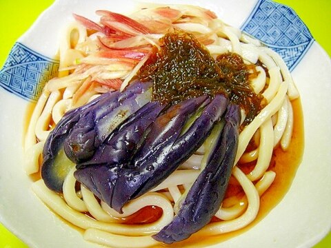 ヘルシー☆蒸し茄子と茗荷もずくの冷やしうどん